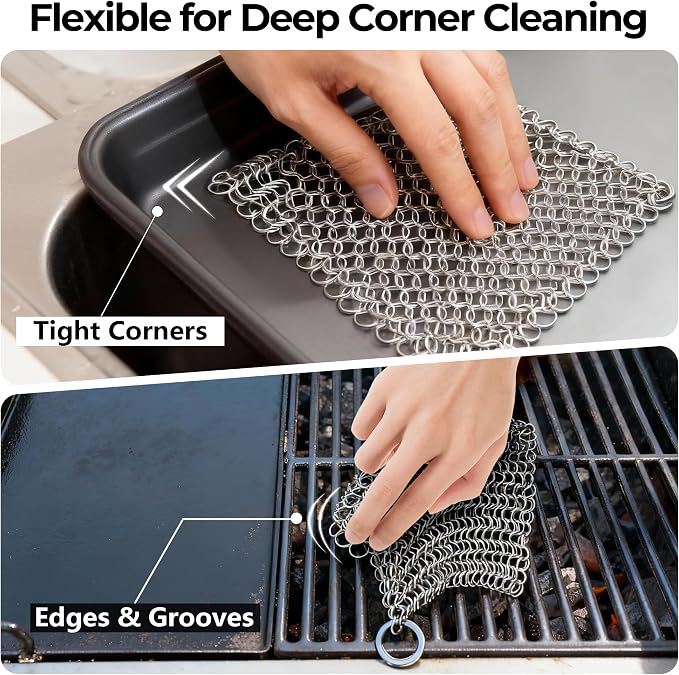AMAGABELI GARDEN & HOME 10”x10” Stainless Steel Cast Iron Cleaner Chainmail - Image 6