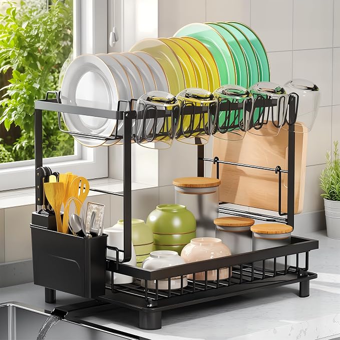 Dish Drying Rack, 2 Tier Space-Saving Dish Rack by Nfnoyp