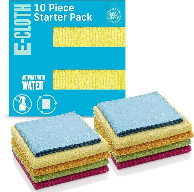 E-Cloth 10-pc Starter Pack, Microfiber Cleaning Cloth Set, Includes Household by E-Cloth