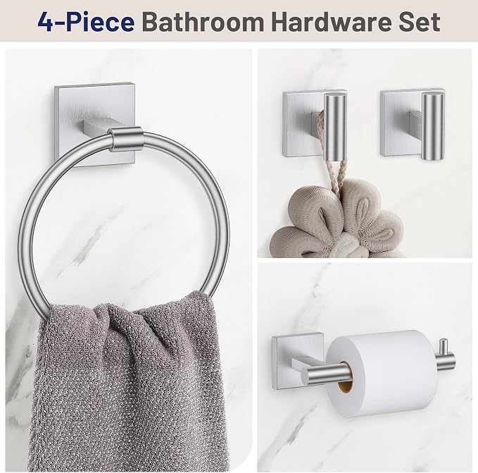 Towel Ring Set 4 Piece Bathroom Hardware Set Includes Towel Ring 2 Towel Hooks - Image 2