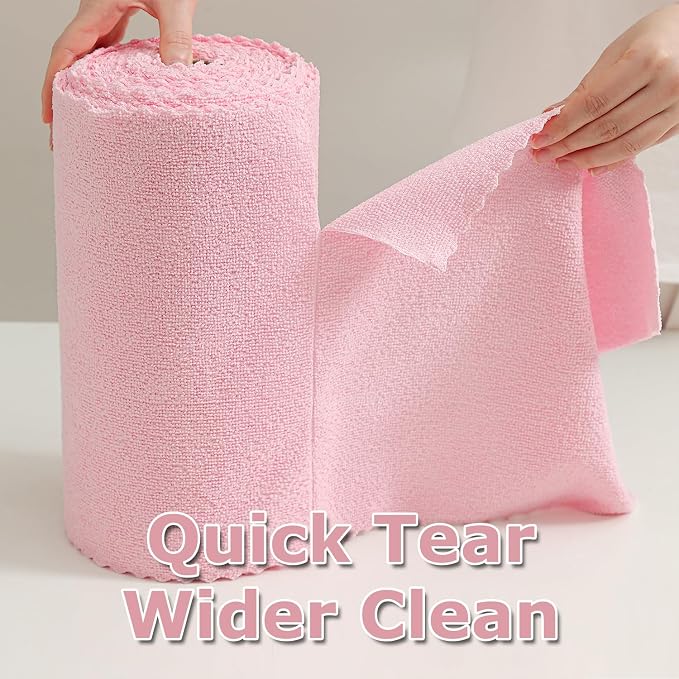 Jessy Home 80 Pack Reusable Paper Towels Pink Microfiber Cleaning Cloth Roll - Image 3