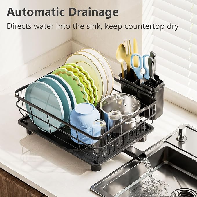 Iron Dish Drying Rack Auto Drain Dish Drainers Kitchen Counter Strainer - Image 2