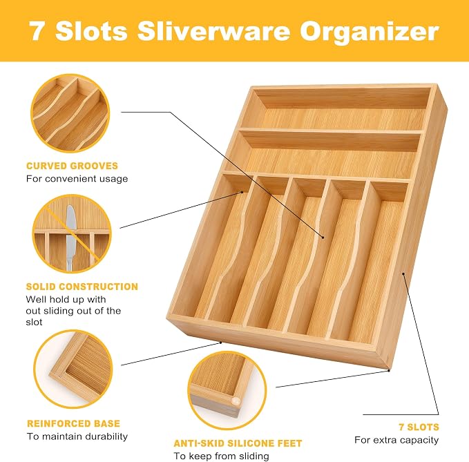 Kitchen Bamboo Silverware Organizer, Kitchen Drawer Organizer - Image 5