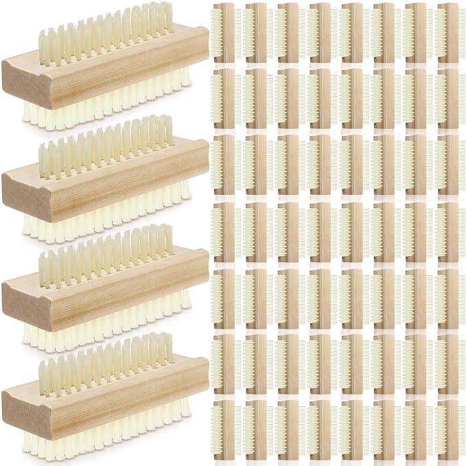 Patelai 100 Pack Wooden Nail Brush Bulk Two-sided Hand Fingernail Brush by Patelai