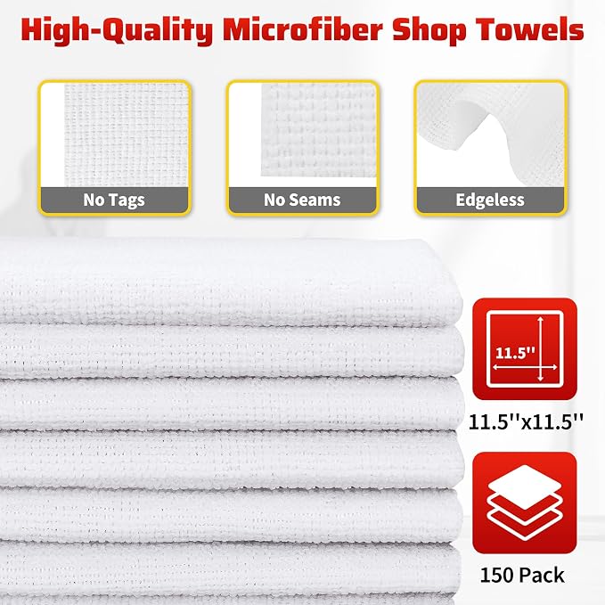 HOMERHYME White Microfiber Cleaning Cloth, 150 Pack Shop Towels All-Purpose - Image 2