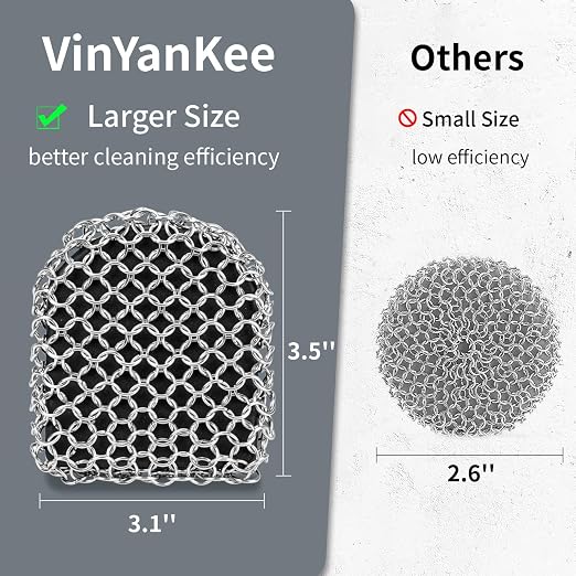 Cast Iron Scrubber with Pan Scraper, 316 Chainmail Scrubber, Upgraded Chain - Image 3
