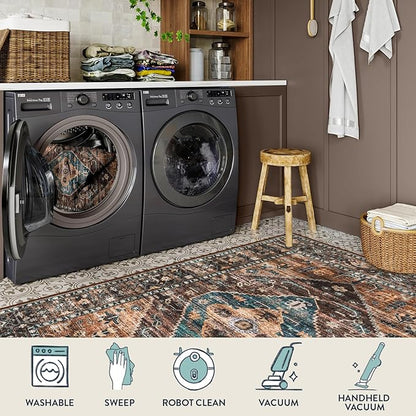 Lahome Door Rugs for Entryway Indoor - 2x3 Washable Stain Resistant Kitchen Rug Rubber Backing Ultra-Thin Small Door Mats Indoor Entrance, Vintage Print Throw Rug for Bathroom Bedroom