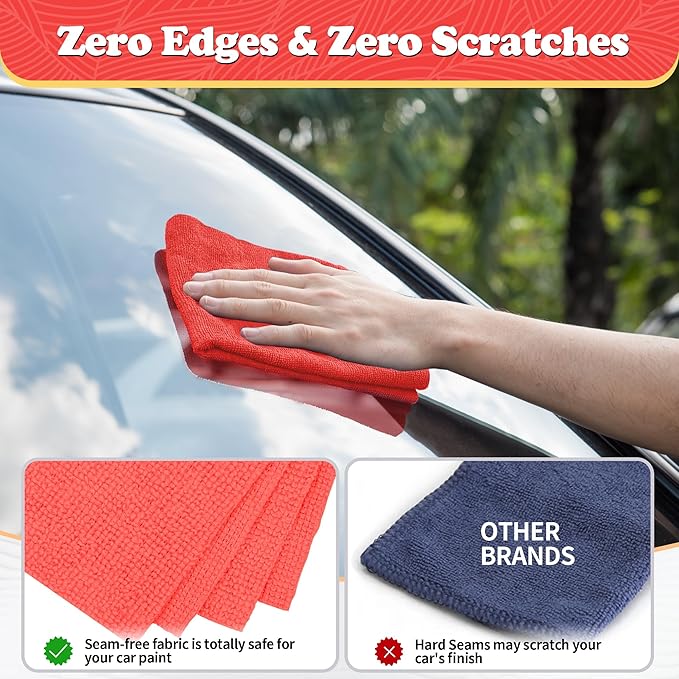 FIXSMITH Microfiber Cleaning Cloth, Shop Towels Bulk, 24 Pack Red Microfiber - Image 4