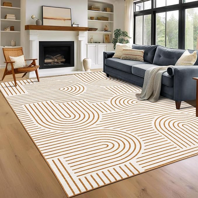 Washable Rug 9x12 Area Rugs for Living Room, Abstract Rug for Bedroom, Soft by ROYHOME