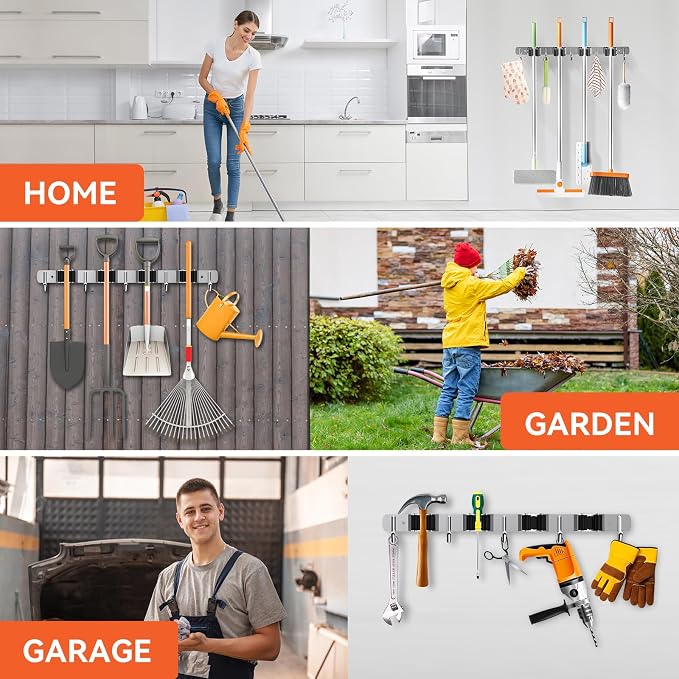 ZONGOOL 2 Pack Mop Broom Holder Wall Mount, 4 Racks and 5 Hooks Broom Organizer - Image 7