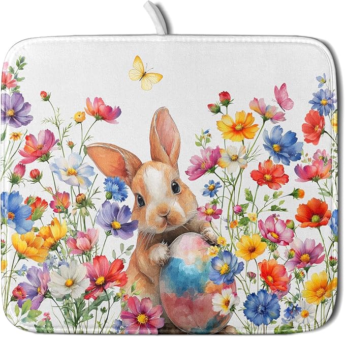 Spring Easter Rabbit Egg Dish Drying Mat by Sweetshow