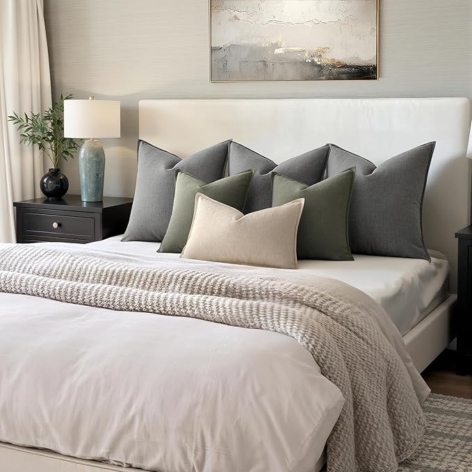 MIULEE Decorative Euro Sham Pillow Covers 24x24, 2 Pack Large Boho Farmhouse Neutral Throw Pillows for Bed, Thick Textured Modern Linen Cushion Cases Couch Sofa Living Room Home Decor, Grey
