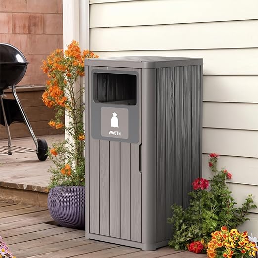ROJIK 35" Tall Outdoor Trash Can, Weatherproof Resin Garbage Indoor Durable - Image 2