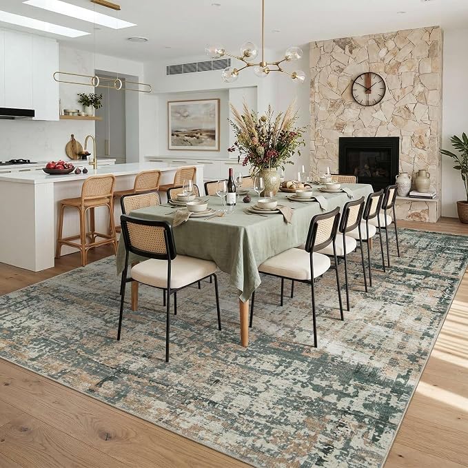 10x14 Extra Large Washable Area Rug, Soft Abstract Vintage Rug - Image 2