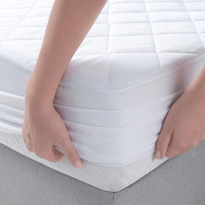 YATAS BEDDING Perle Quilted Fitted Mattress Protector, Machine Washable and Easy Care, Superior Protection and Comfort,100% Cotton Breathable top, White (White, Twin) - 39"x75" - 14" Deep Pocket