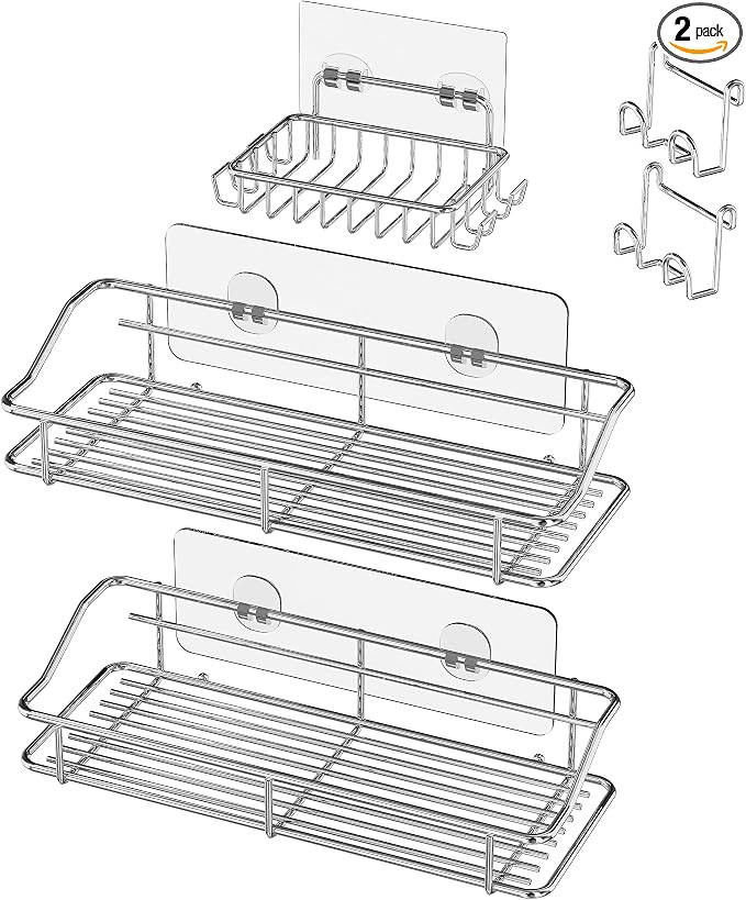 Nieifi Shower Caddy Shelf with Hooks Storage Rack Organizer Adhesive Stainless by Nieifi