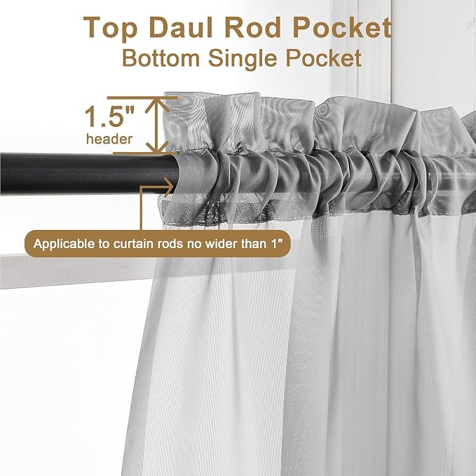 Chyhomenyc Sheer Light Grey Curtains 90 inches Long 2 Panels, Light Filtering - Image 4