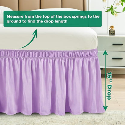 Biscaynebay Wrap Around Bed Skirts with Adjustable Belts for Queen Beds 15" Drop, Violet Elastic Dust Ruffles Silky Luxrious Fabric Machine Washable