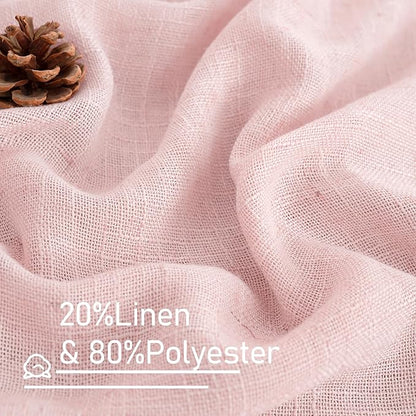 LAMIT Semi Sheer Linen Curtains 45 Inches Long, Light Filtering Panels Back Tab and Rod Pocket Neutral Drapes for Girls Room/Window/Bedroom, Pink, 2 Panels, 52 x 45 Inch