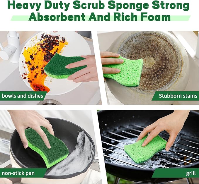 12 Count Heavy Duty Scrub Sponges, Long Lasting Cleaning Sponges - Image 6