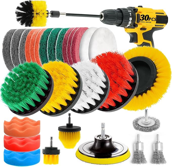 30 Piece Drill Brush Attachments Set, Scrub Pads & Sponge & Wire Brush by ETOUPA