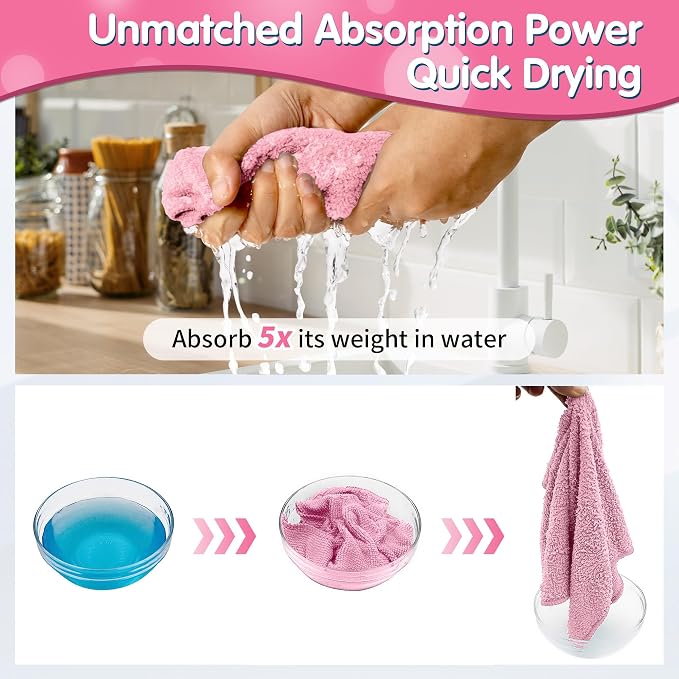 FIXSMITH Pink Microfiber Cleaning Cloth -Pack of 8, Highly Absorbent Cleaning - Image 5