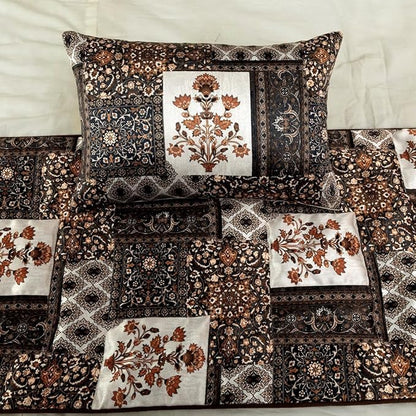 The HomeCentric King/Queen/Twin Brown Decorative Twin 53"x18" Bed Runner with Pillow Cover Quilted Bed Scarf on Satin Fabric - Parisa
