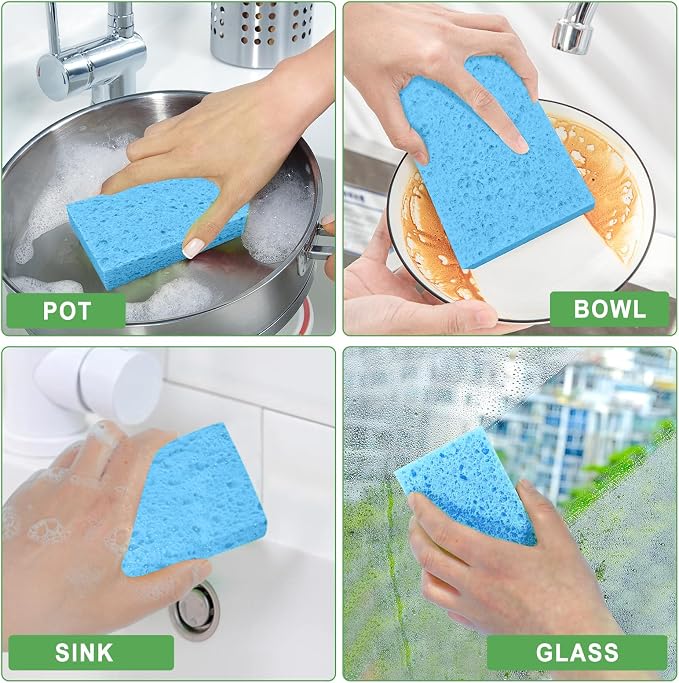 Non-Scratch Kitchen Sponges 12 PCS | Compressed Cellulose Sponges | Natural - Image 4