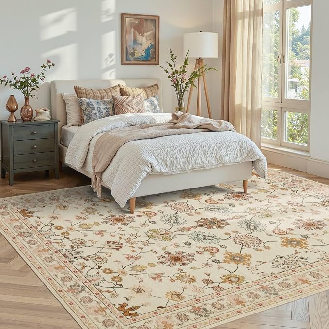 Floral Rug for Living Room Bedroom, 5x7 Washable Rug, Vintage Boho Area Rug - Image 2