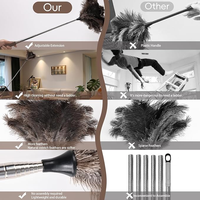 THARAHT Extendable Ostrich Feather Duster up to 16-47 inches Fluffy Feathers - Image 4