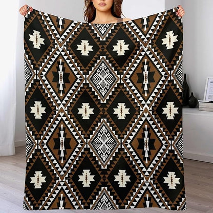 Rustic Western Throw Blanket, Southwestern Bohemian Ethnic Style Native Aztec Pattern Flannel Blanket for Sofa Bed, All Seasons 30"x40"
