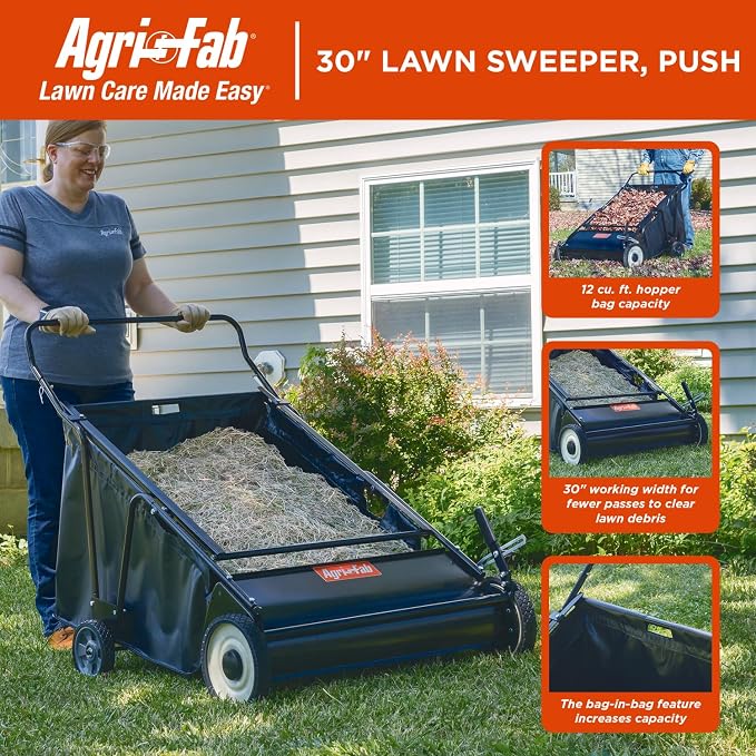 Agri-Fab 45-0570 30" Push Behind Lawn Sweeper, 12 cu. ft Hopper Bag Capacity; - Image 2