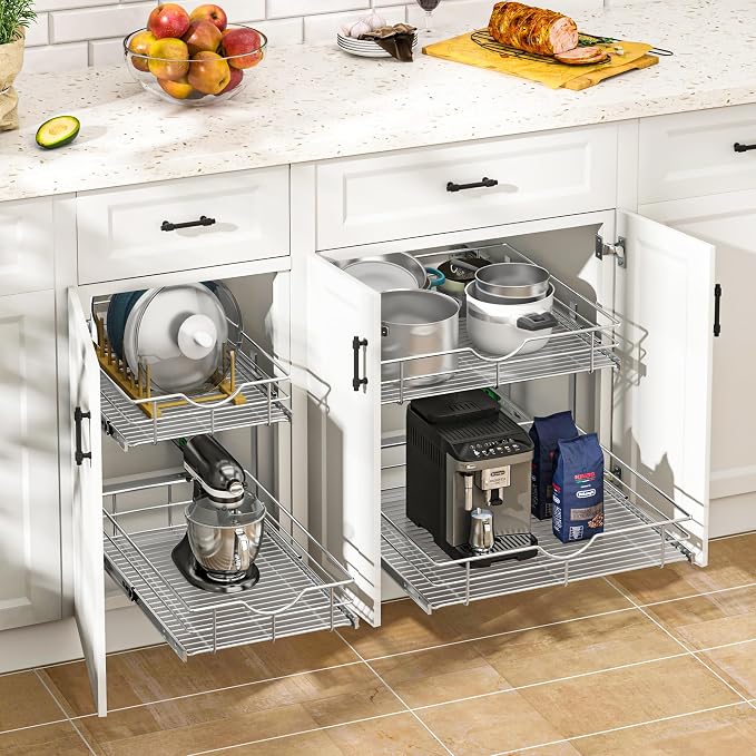 WelFurGeer 2-Tier Stainless Steel Pull Out Cabinet Organizer, Soft Close - Image 2