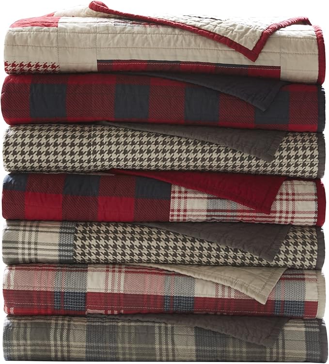 Woolrich Luxury Quilted Throw - Cabin Lifestyle, Patchwork with Moose Design All Season, Lightweight and Breathable Cozy Bedding Layer Throws for Couch Sofa, 50" W x 70" L, Winter Hills Tan
