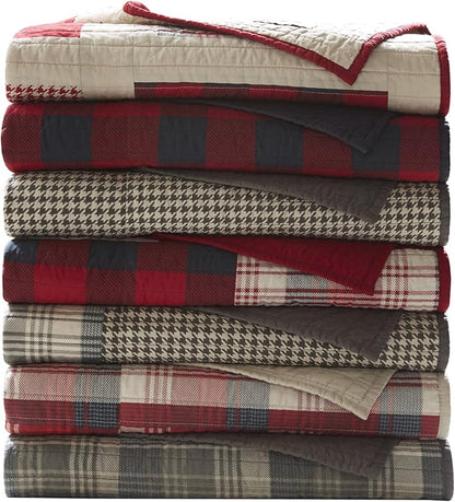 Woolrich Luxury Quilted Throw - Cabin Lifestyle, Patchwork with Moose Design All Season, Lightweight and Breathable Cozy Bedding Layer Throws for Couch Sofa, 50" W x 70" L, Winter Hills Tan