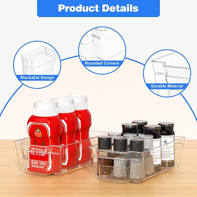 6 Pack Clear Refrigerator Storage Bins, Stackable Plastic Fridge Organizer - Image 7