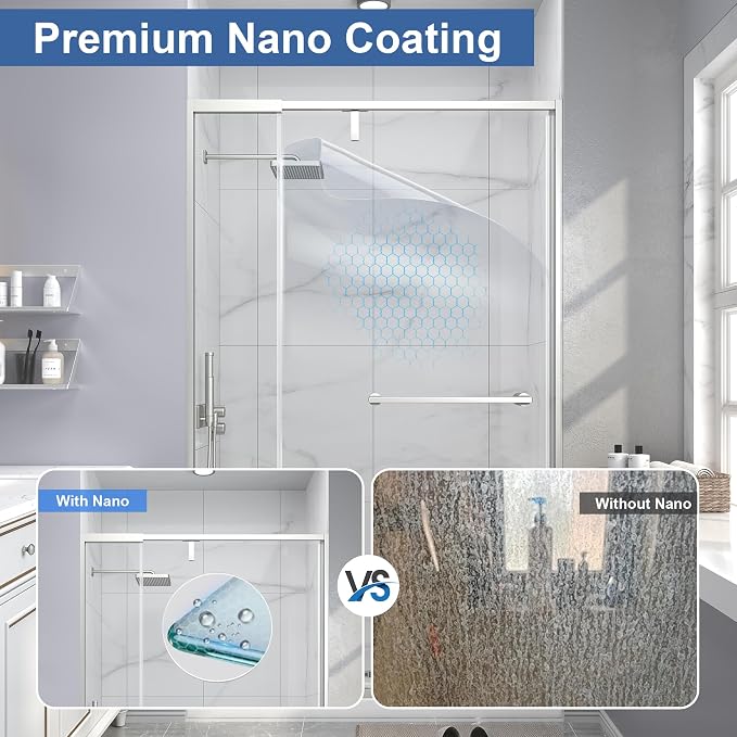 Semi Frameless Pivot Shower Door 36-42" W x 72" H, Swing Shower Glass Doors - Image 2