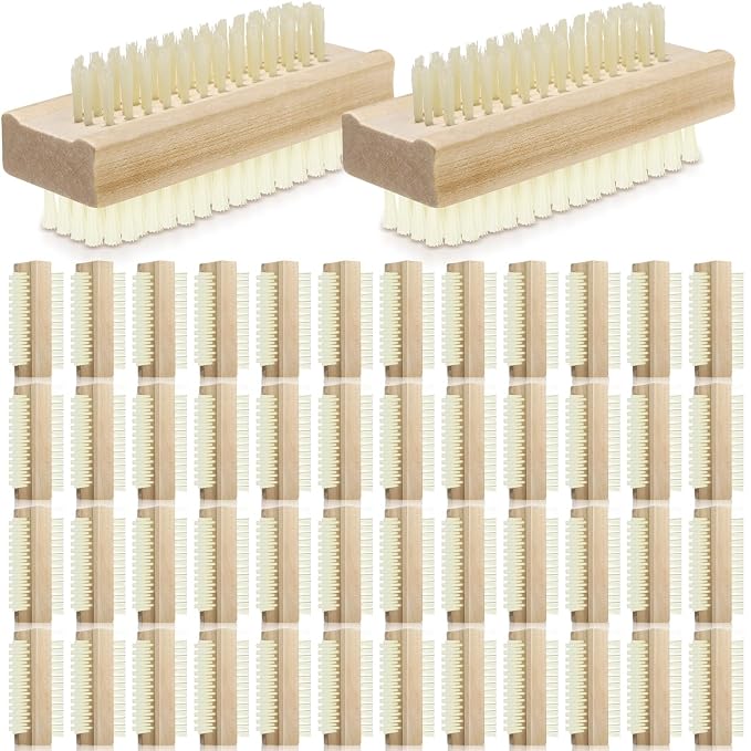 Patelai 48 Pack Wooden Nail Brush Bulk Two-sided Hand Fingernail Brush Non-slip by Patelai