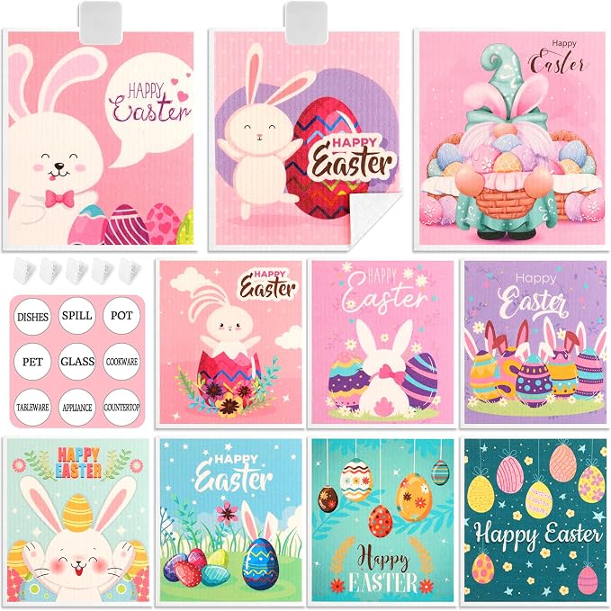 Easter Swedish Dishcloth Set of 10, Super Absorbent Swedish Kitchen Dish Cloths by Lucomb
