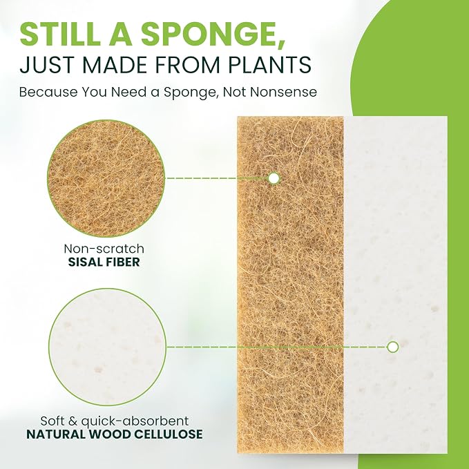 Tieralia Natural Dish Sponge Set – 12-Pack Eco-Friendly & Compostable Scrubbers - Image 2