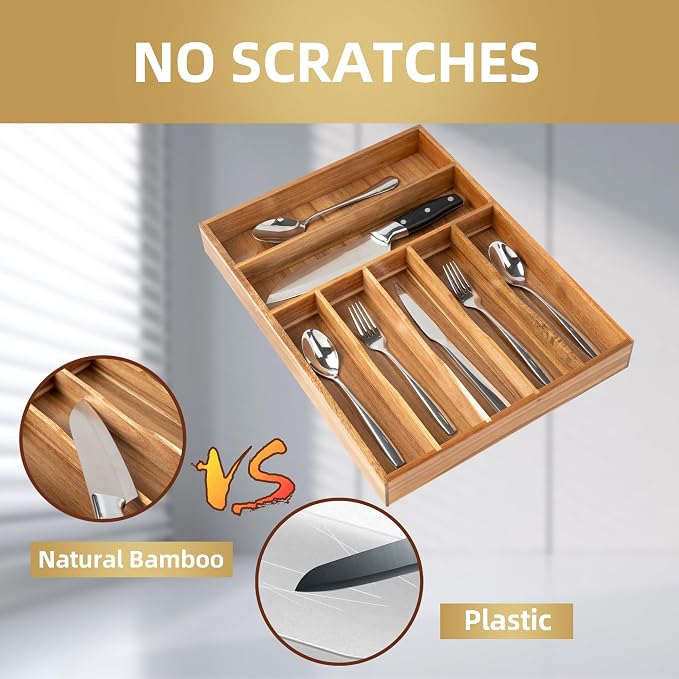 Silverware Organizer Acacia Kitchen Drawer Organizer Utensil Organizer - Image 6