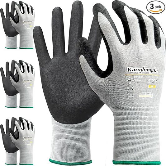 Kebada Foam Nitrile Coated Work Gloves, 3 Pairs Nylon Gloves by KEBADA