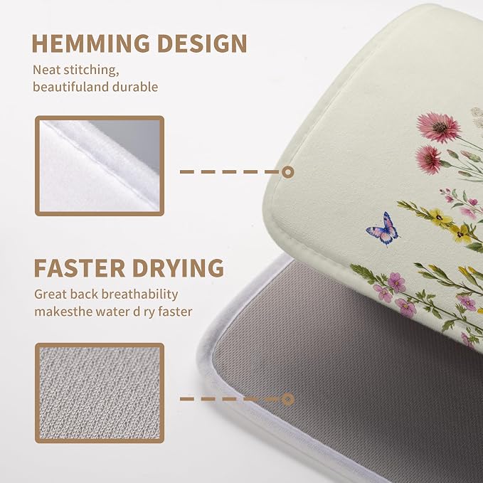 Spring Dish Drying Mat Summer Floral Flowers Kitchen Dish Drying Pad Absorbent - Image 3