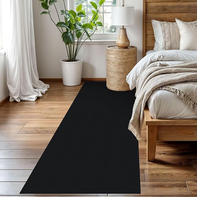 EARTHALL Washable Runner Rug 3x8 Ft Non Slip Runners for Hallways Wide Cotton Rubber Backed Kitchen Runner Braided Indoor Floor Carpet for Entryway, Hallway, Kitchen, Bedroom, Black