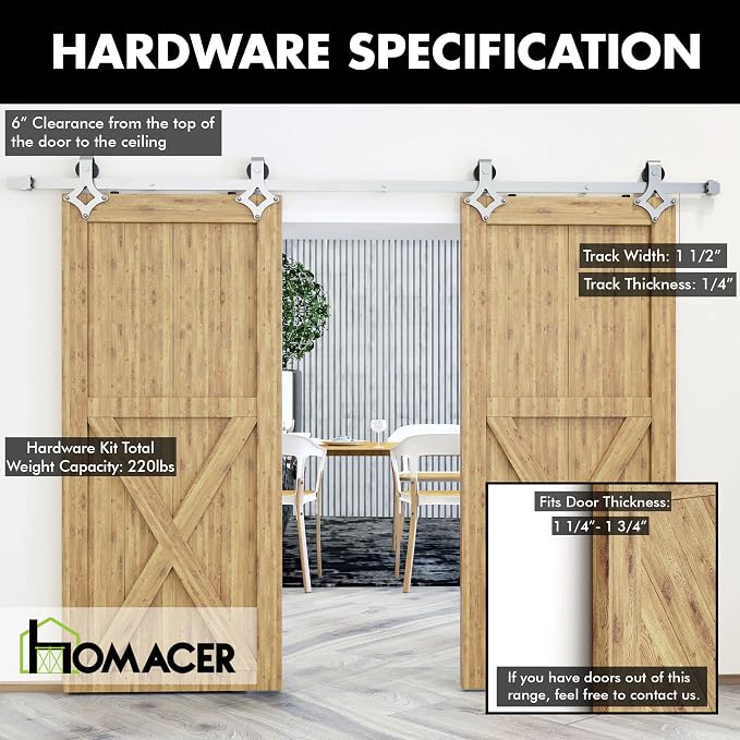 Homacer Brushed Nickel Non-Bypass Sliding Barn Door Hardware Kit, - Image 5