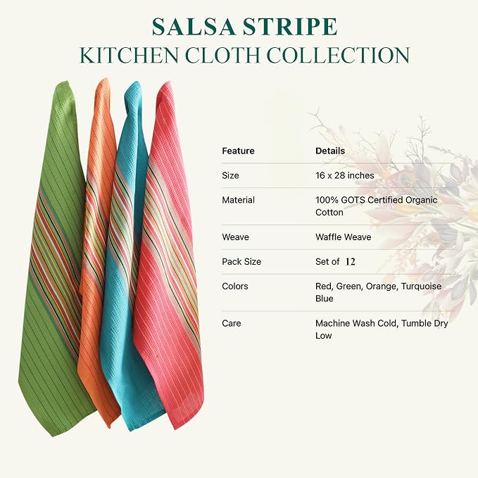 DG Collections Salsa Stripe Kitchen Dish Towels, 100% Cotton, Highly Absorbent - Image 4