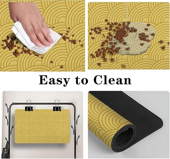 Dog Food Mat for Floors, Absorbent and Quick-Drying Pet Cat Food Mat,Anti-Fouling and Easy-to-Clean Pet Feeding Mat,Dog Bowl Mats for Messy Drinking Water Bowls.17 x27inch Boho Style