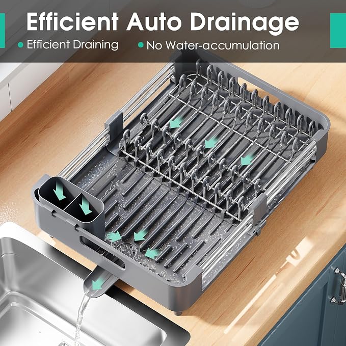 Dish Drying Rack for Kitchen Counter, Extendable Dish Rack - Image 5