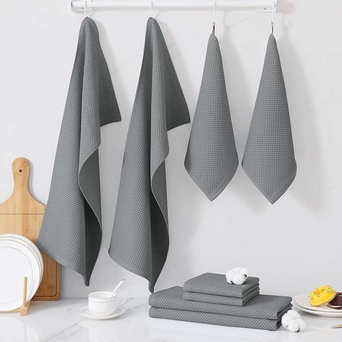 Homaxy 100% Cotton Kitchen Towels and Dishcloths Set, 12 x 12 Inches and 13 x - Image 7