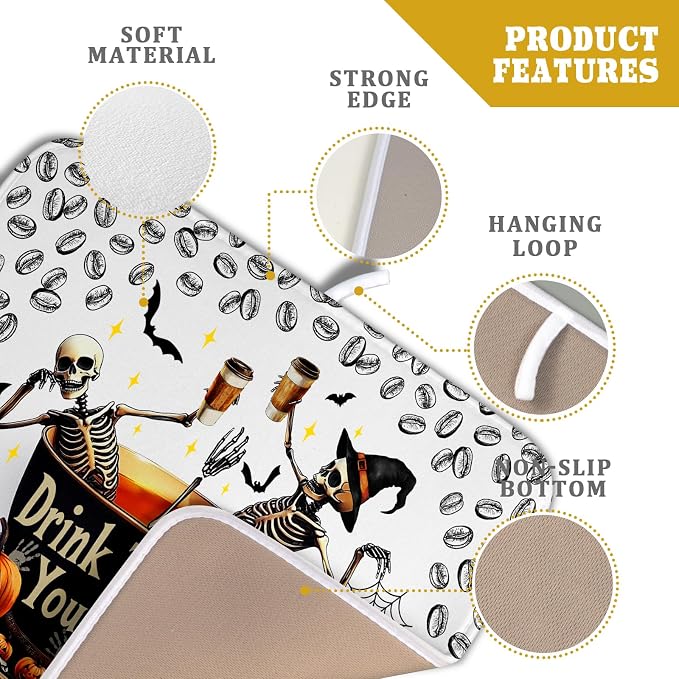 Funny Skull Coffee Matt for Counter Skeleton Dish Drying Mat Halloween - Image 4